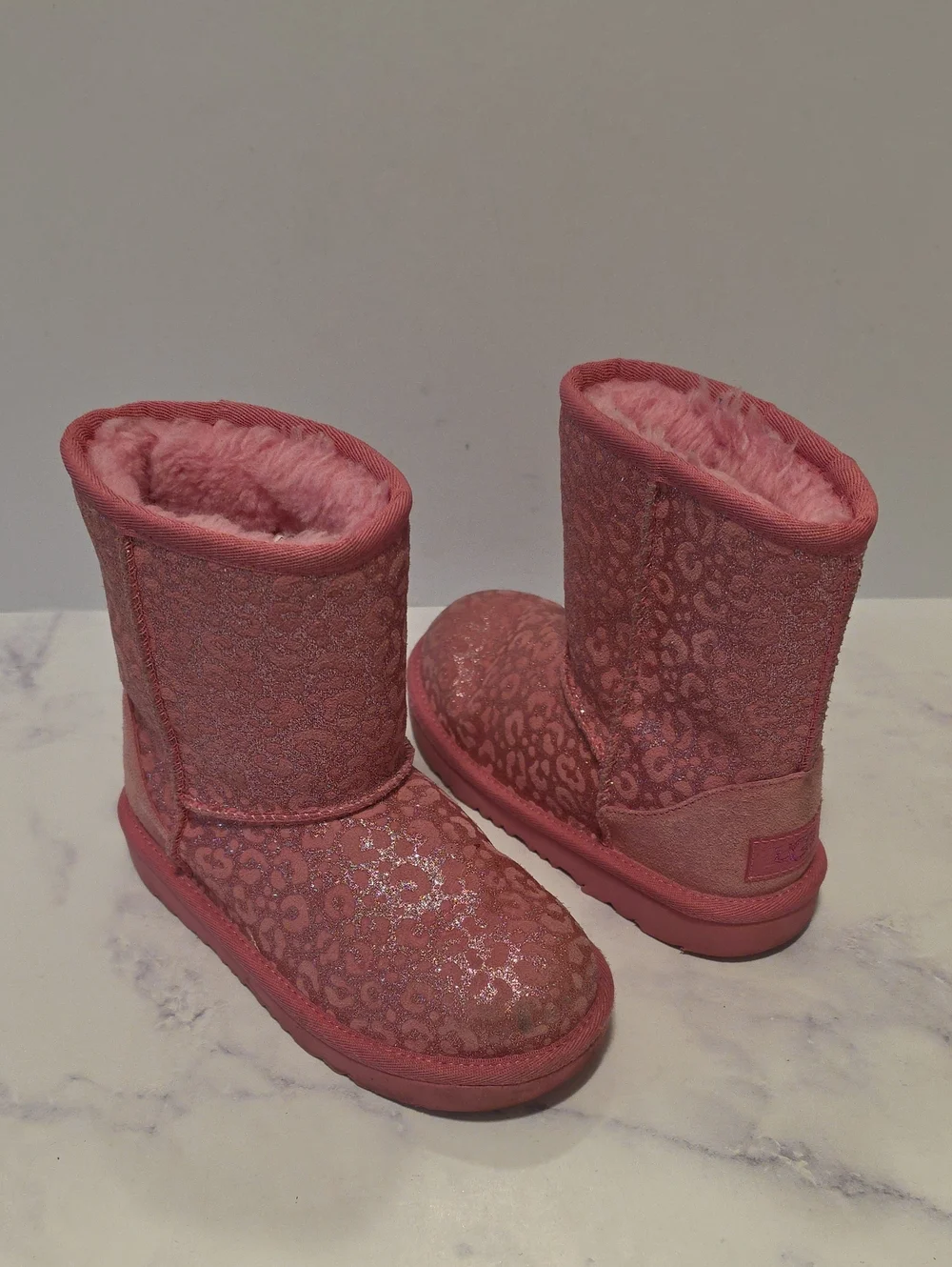 UGG Girls Pink Sparkle Leopard Winter Boots